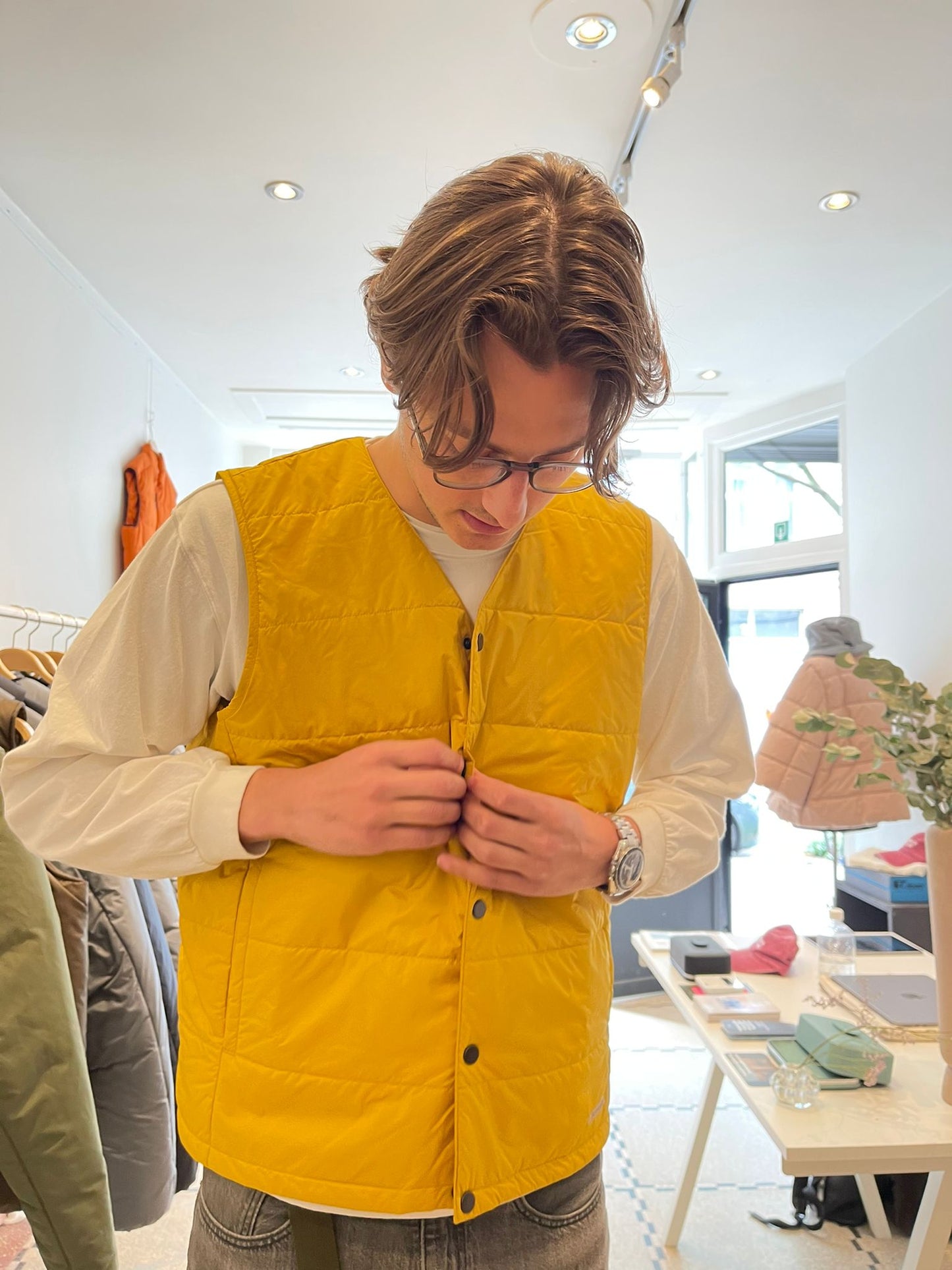 Body warmer ochre yellow